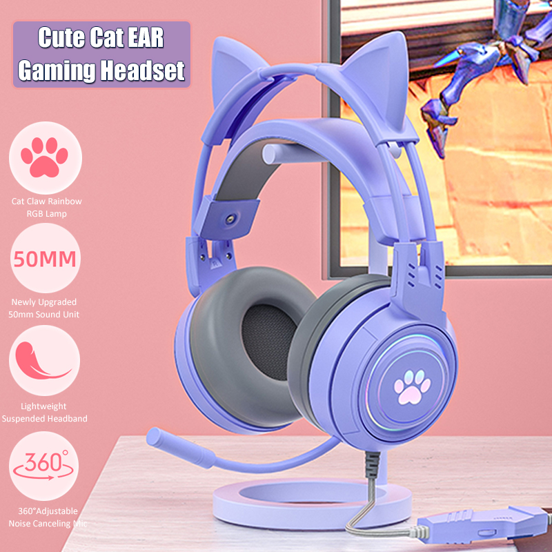 귀여운 고양이 귀 게임용 헤드폰, 마이크 포함, 소음  - Esports Gaming Monitor 리뷰 및 가격